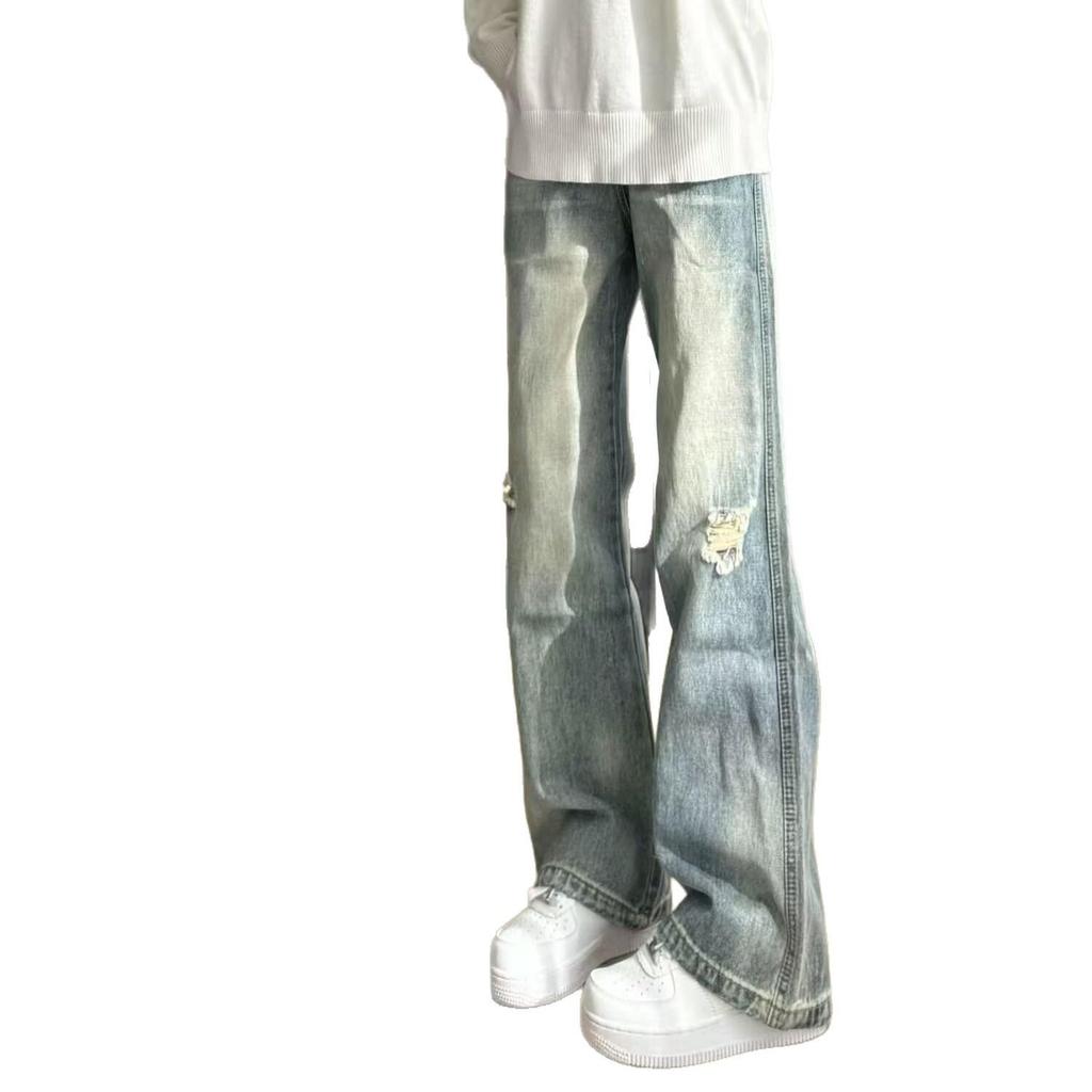 American Retro Old Ripped Versatile Street Jeans Men's Casual Vintage Wind Loose Straight Long Pants