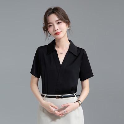 Taluoman Women's V-Neck Short Sleeve Chiffon Blouse