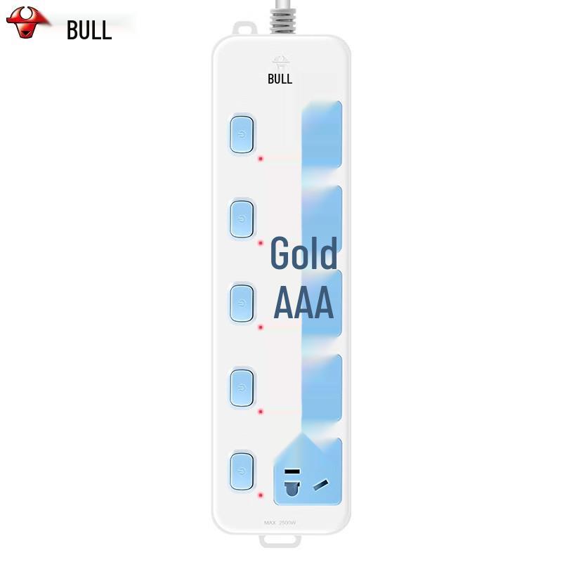 BULL 5-Outlet Individually Switched Power Strip CN Plug (adapter Included)