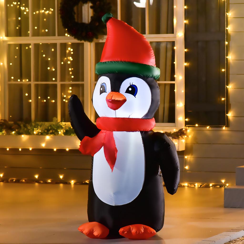 155cm Inflatable Christmas Penguin Christmas Decoration with 3 Built-in Lights, Inflatable Christmas Decoration for Indoor Outdoor Garden Party Court