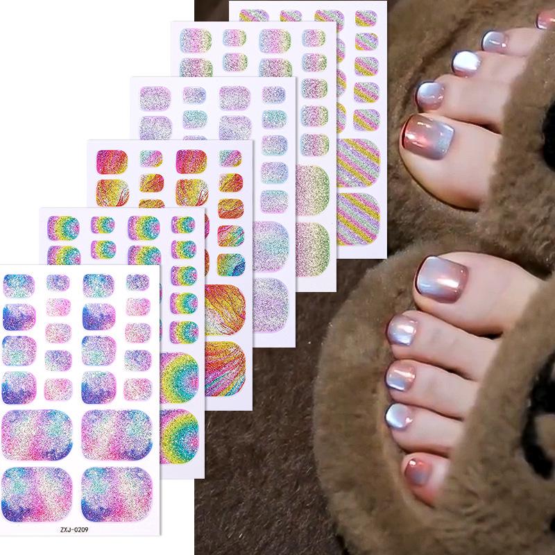 

Summer Rainbow Gradient Toe Nail Stickers, Waterproof Glitter Sparkle Pedicure Decals, Full Cover Toe Nail Art Wraps, Easy Apply & Peel 10PCS