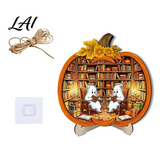 Cool Patterned Ornaments Halloween Door Sign Glowing Ghost Hanging Decor Wooden LED Window Reusable Party Supplies Ornament for Party Spooky