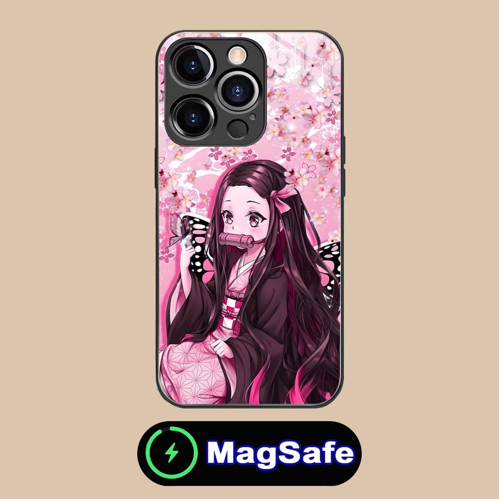 Demon Slayer Nezuko Phone Case for iPhone 16 15 14 13 12 11 Pro Max Plus Mini MagSafe Glass Colour Printing Cover Luxury