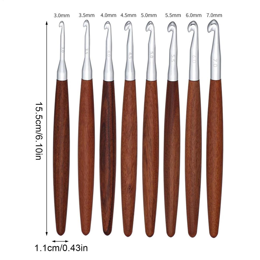 8 Pezzi Uncinetti Misura Mista da 3 mm a 7 mm Manico in Legno Ferri da Maglia Fai da Te Filato Ago da Cucito per Progetti Artigianali Principiante