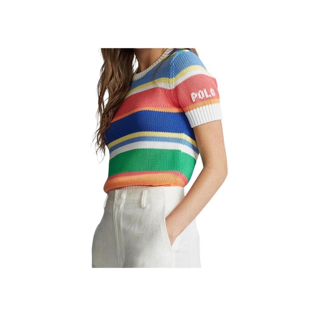 Polo Ralph Lauren Letter Logo Striped Short Sleeve Knit Top Women Tops 211792406-001