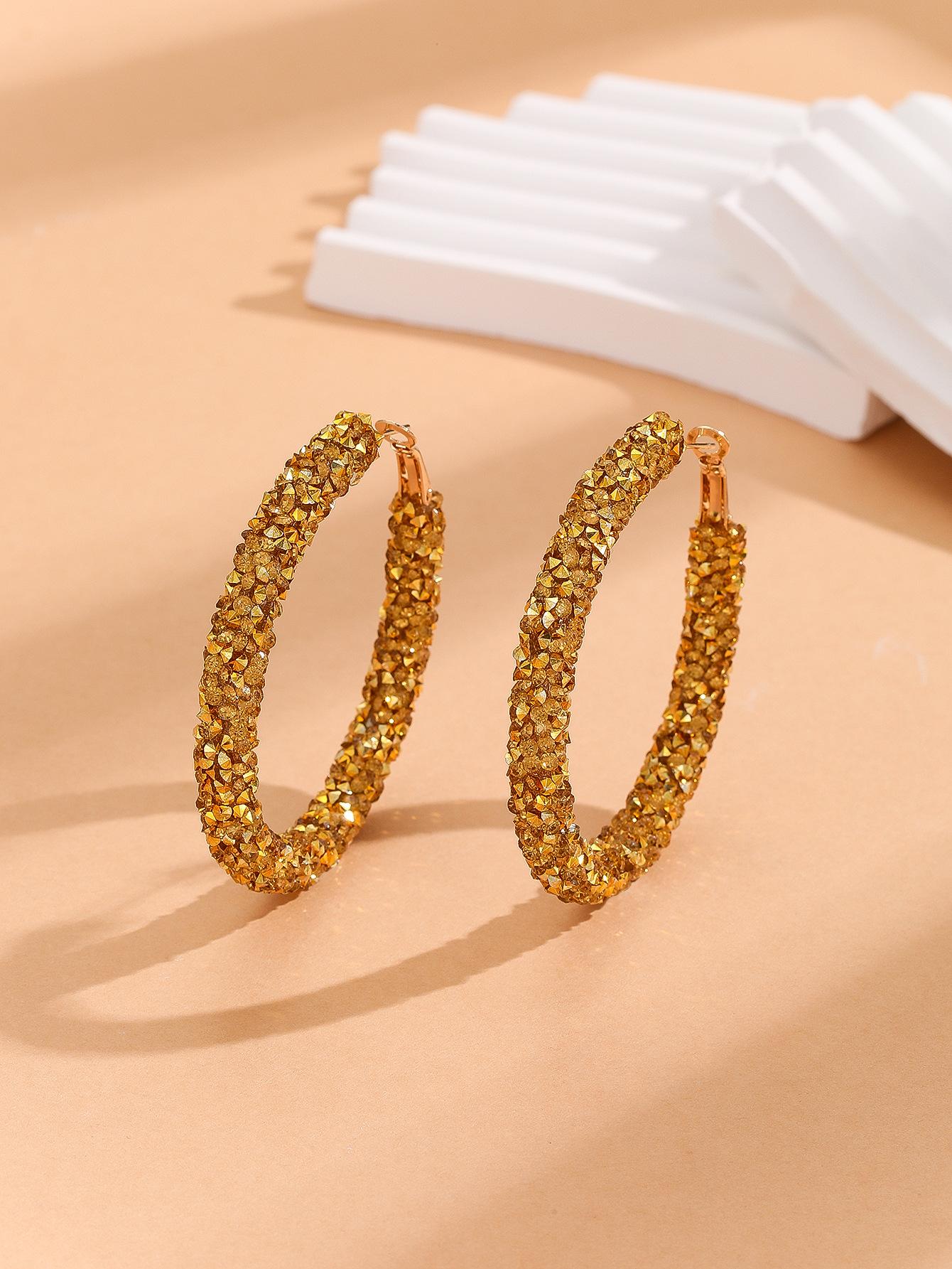 

Fashion Black Large Circle Earrings With High Sense Full Of Diamond Temperament Earrings