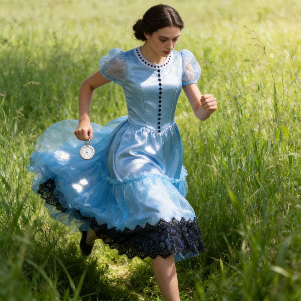 Alice In Wonderland Cosplay Dress Vintage Blue Polyester Long Skirt For Halloween Costumes