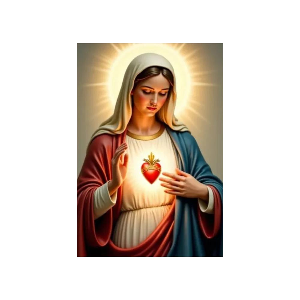 ציור קנבס דתי נוצרי של ישו ומרים הבתולה, לב קדוש, פוסטר אמנותי של ישו הילד הקדוש הקתולי, עיצוב בית נוצרי