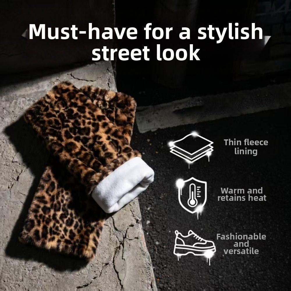 Faux Fur Furry Leg Warmers Leopard Print Long Tube Sock Foot Cover Warm Knee Sleeve Spicy Girls