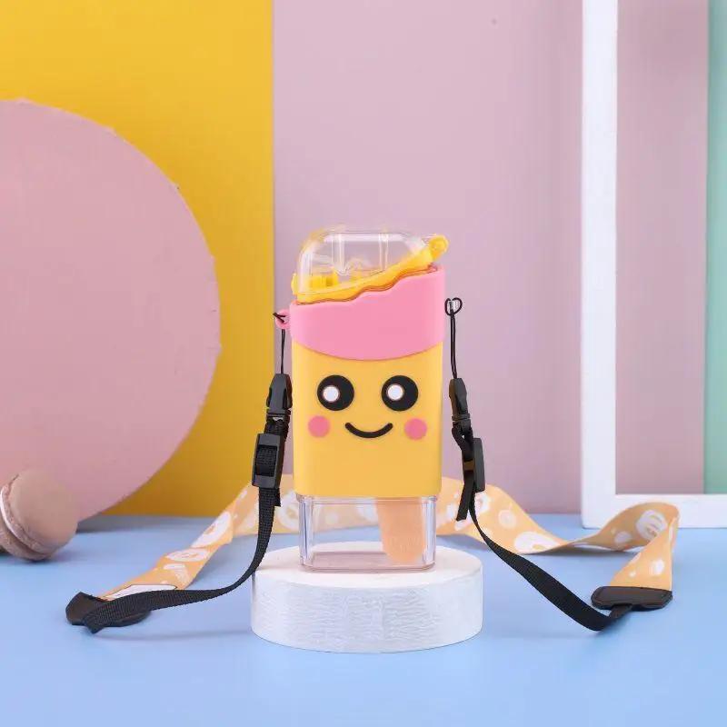 Hot Summer Cute Donut Ice Cream Water Bottle with Straw Creative Square Watermelon Cup Portable Leakproof Tritan Bottle BPA Free