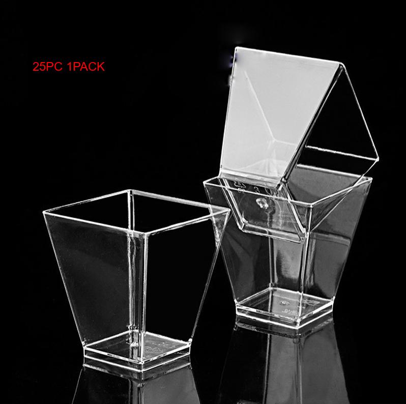 

25pcs 60ml Mini Transparent Acrylic Dessert Cup For Ice Cream Cake Dessert Disposable Square Plastic Mousse Cup Home Accessories