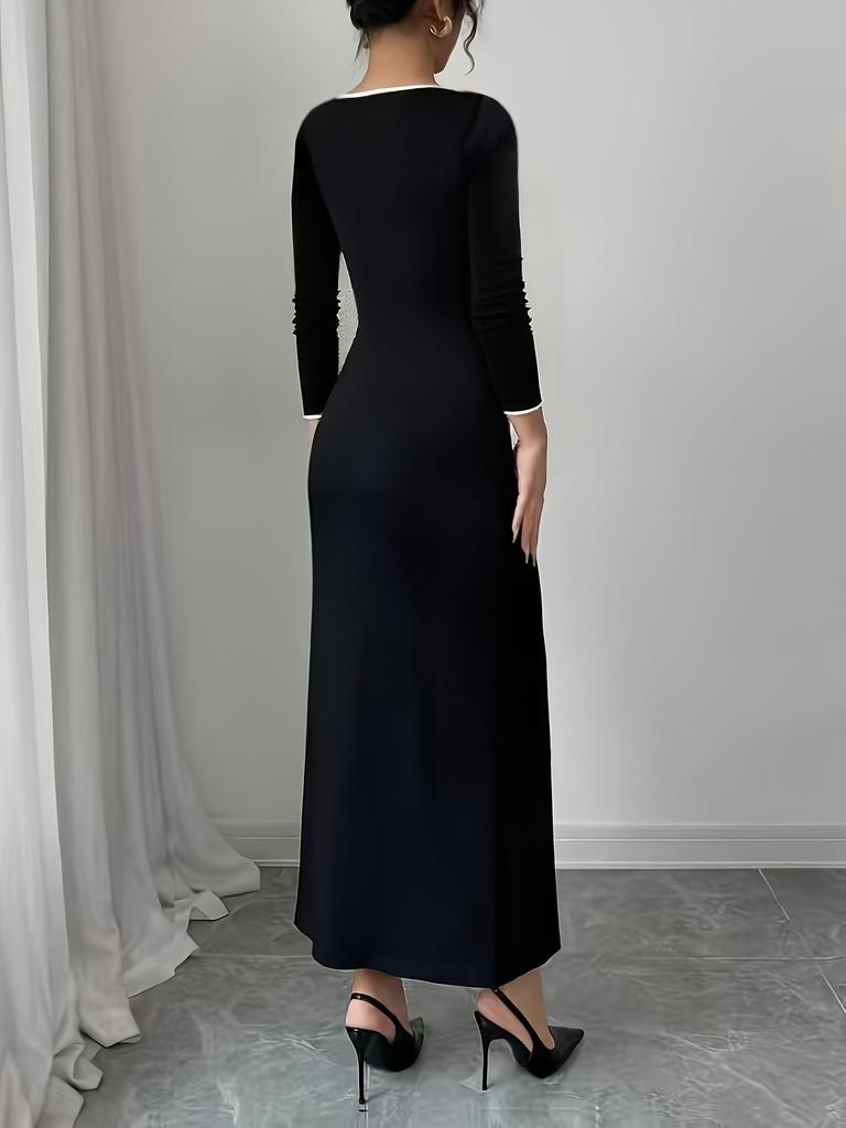 Women's Black & White Patchwork Slim-Fit Long Skirt Dress