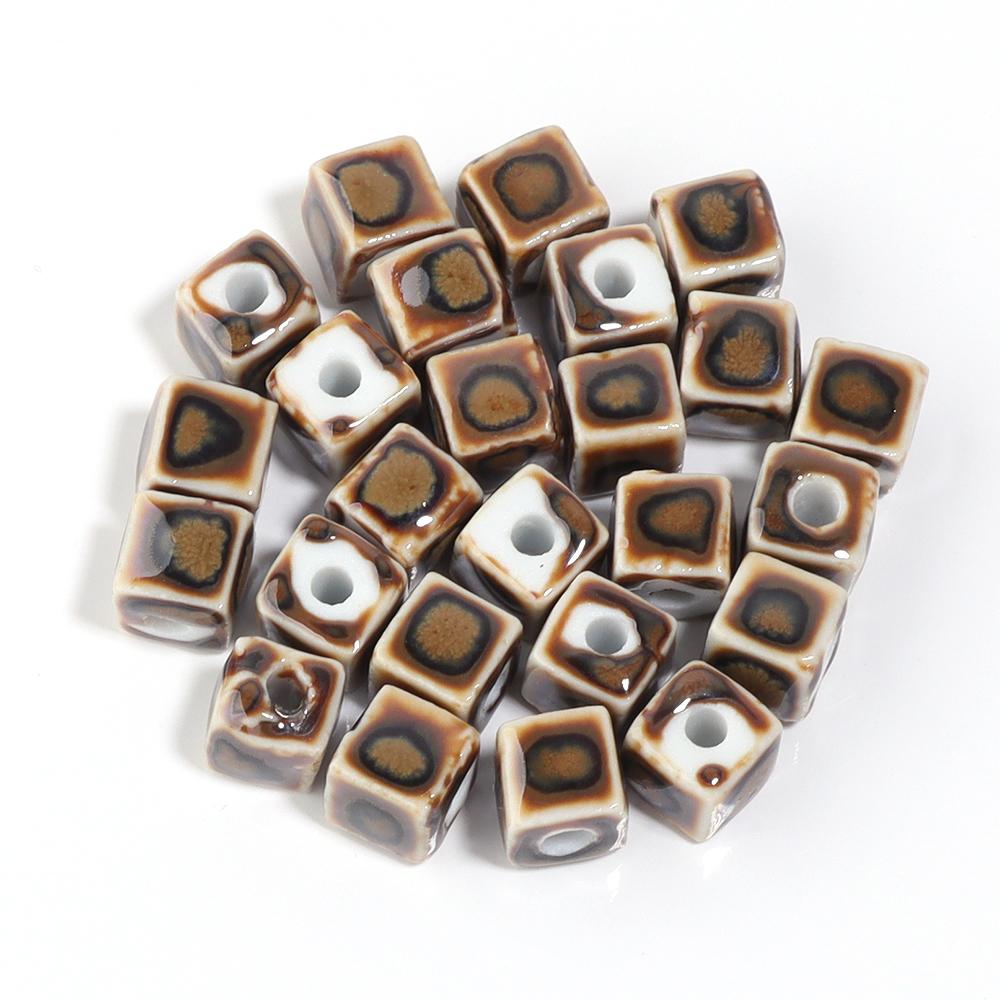 10pcs/lot Colorful Square Ceramic Beads Floral Glaze Porcelain Bead for DIY Bracelet Necklace Charms  Jewelry Making Supplies