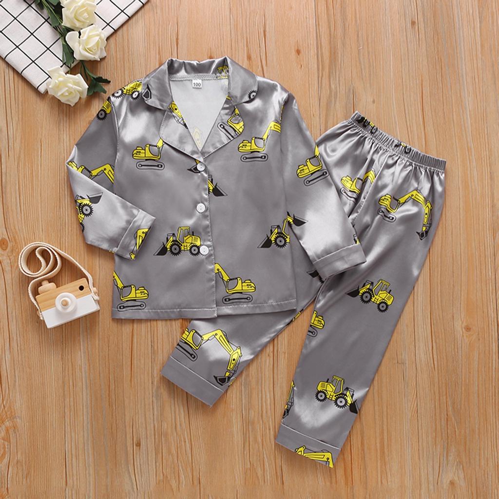 Baby Kids Boys Girls Long Sleeve Car Printed Tops+Pants Pajamas Set Outfit