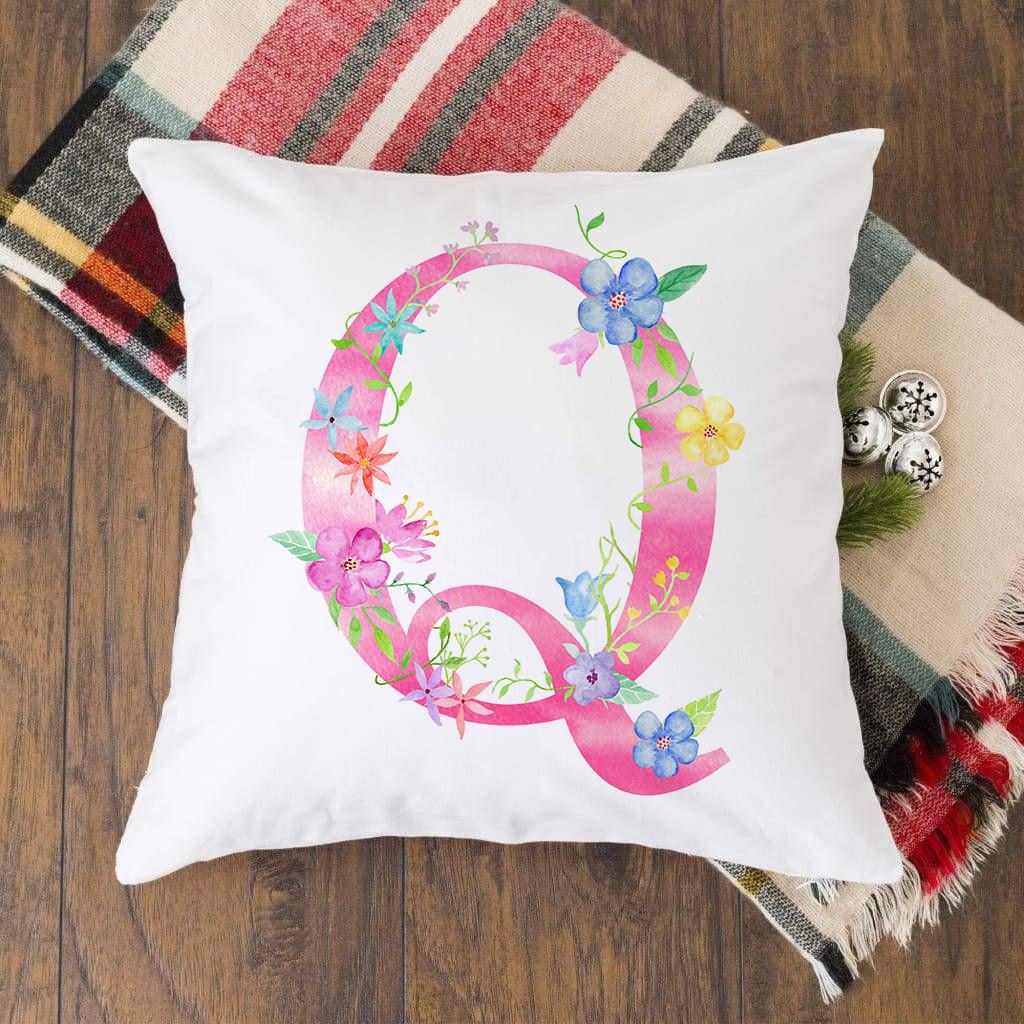 Pink Alphabet Flower Printed Cushion Cover Pillowcase English Letter A-Z Home Decorative Sofa Bed Backrest Pillow Cover 45*45cm