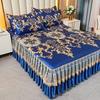 Korean Version Lace Solid Color Bed Skirt Three Piece Set, Skin Friendly Double-layer Bed Cover Non Slip Bed Cover Falda De Cama