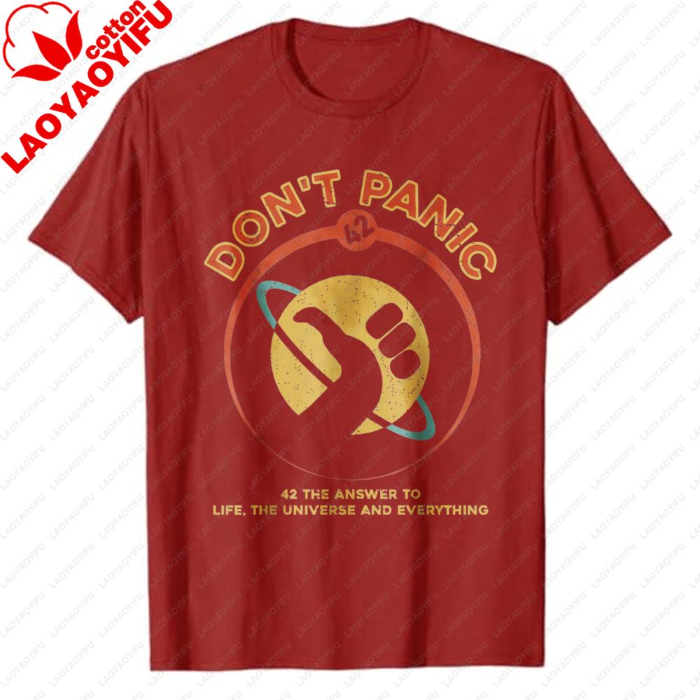 Retro Hitchhikers Guide To The Galaxy Graphic Tee 42 Answer To Life The Universe and Everything Dont Panic Casual TShirts