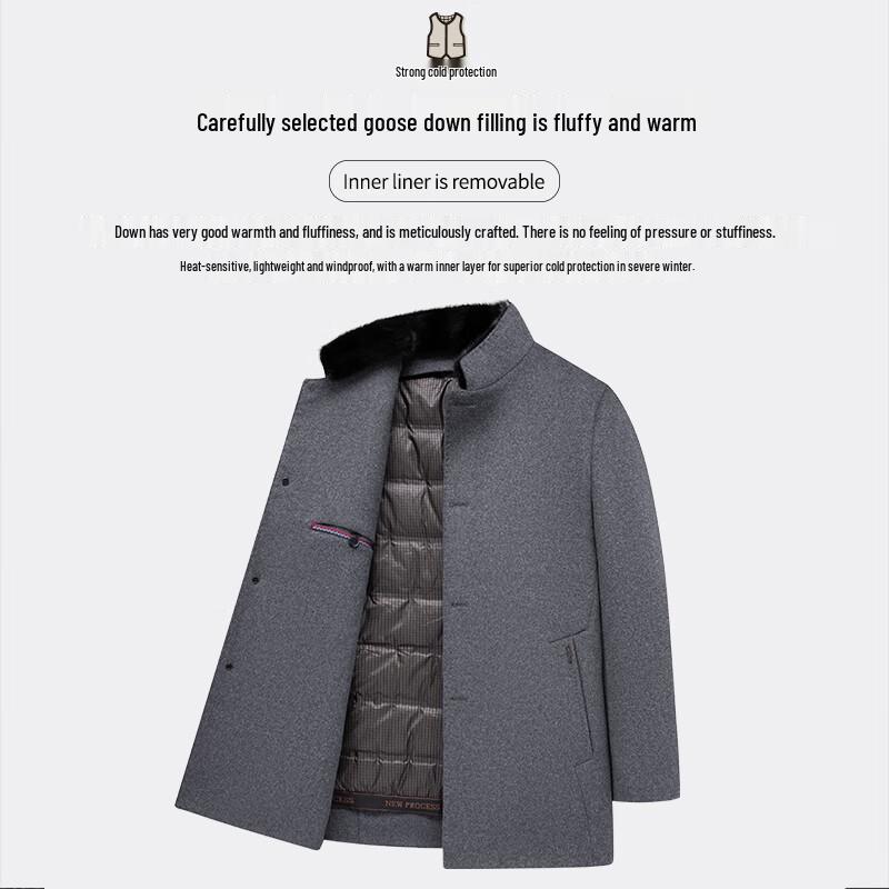 MONTAGUT Men's Winter Wool Coat with Mink Fur & Down Liner