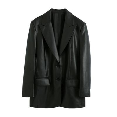 Mulheres Faux Leather Jacket Comprimento Médio Terno Casaco Cor Sólida Lapela Single-Breasted Jacket para Primavera Outono Vida Diária Trabalho Par