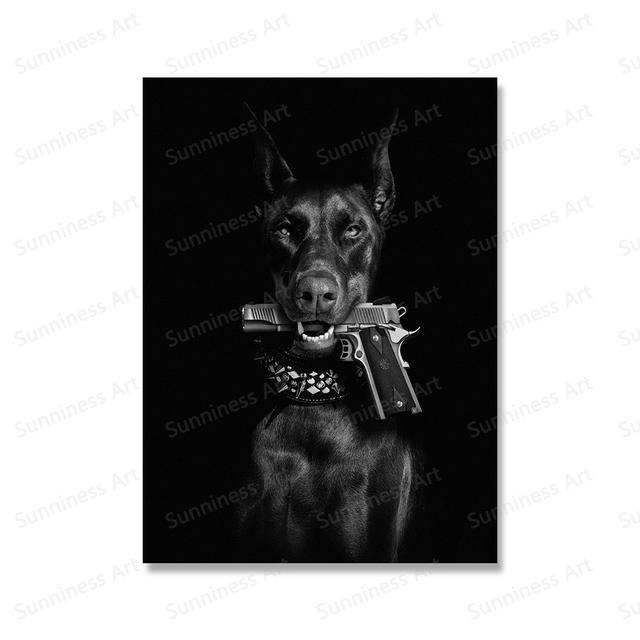 Modern Fashion Doberman Gun Luxury Dog Posters Prints Canvas Painting Nordic Black White Wall Art Pictures for Office Home Decor