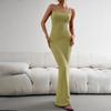 Damen Herbst Neckholder ärmellos einfarbig Sexy Fit Slim Strap Langes Kleid