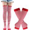 Lange über dem Knie Socken Damen Fäustlinge Armstulpen Handschuhe Set Gestreifte Oberschenkelhohe Strümpfe Damen Mädchen Rosa Schwarz Weiß Lolita