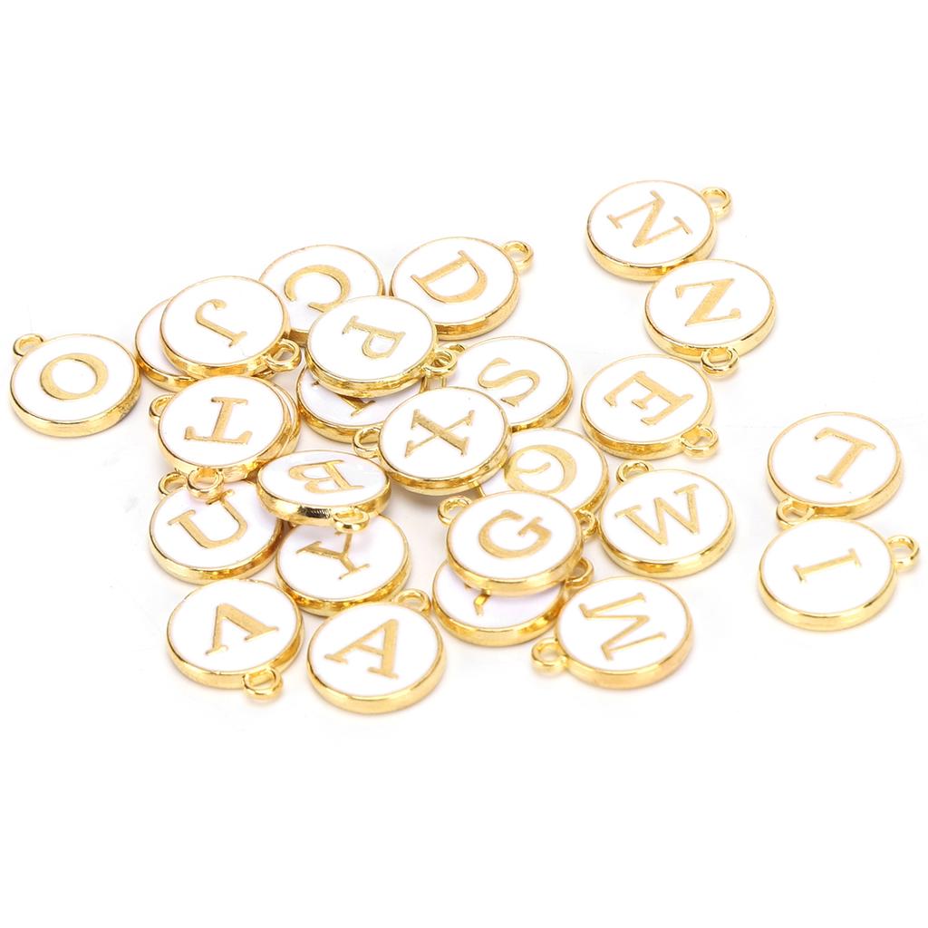 26Pcs Letter Pendant White Dripping Oil Alloy Small Decorative Listing Bracelet Accessories