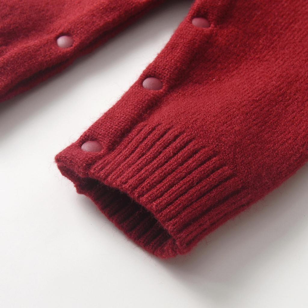 Neuer grenzüberschreitender Weihnachtsbaum Strick Baby Jumpsuit - Weinrot Wolle Doppelknopf Overall