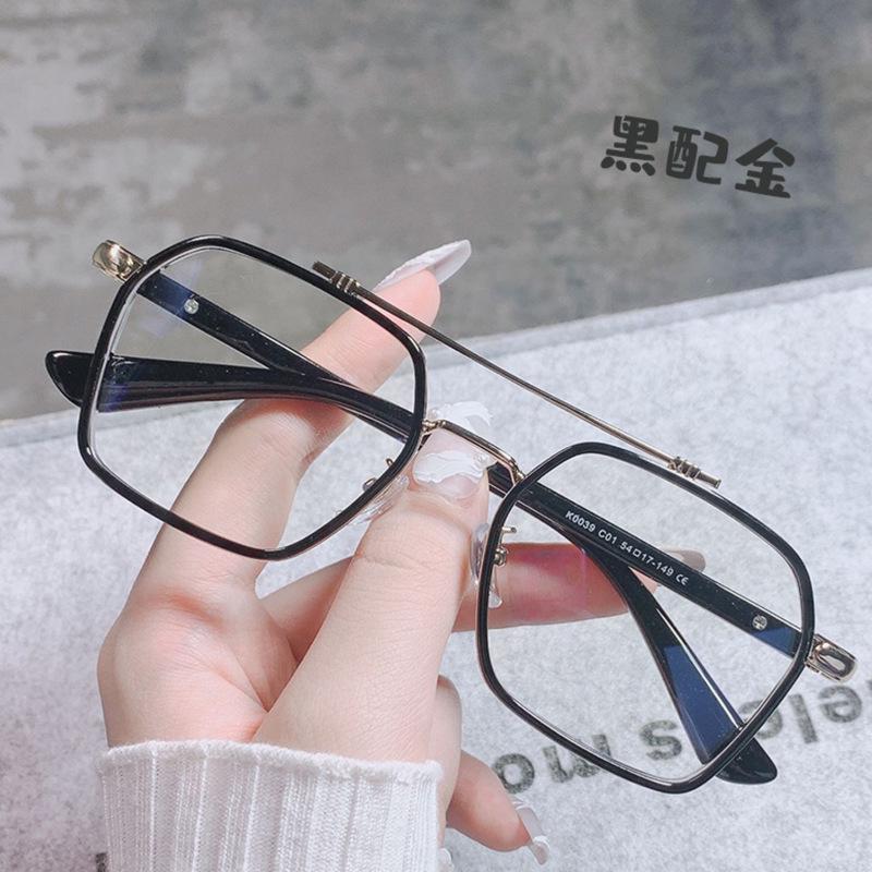 William Chan Anti-Blue Light Retro Large Frame Glasses with Double Bridge, Fashionable Myopia-Ready.