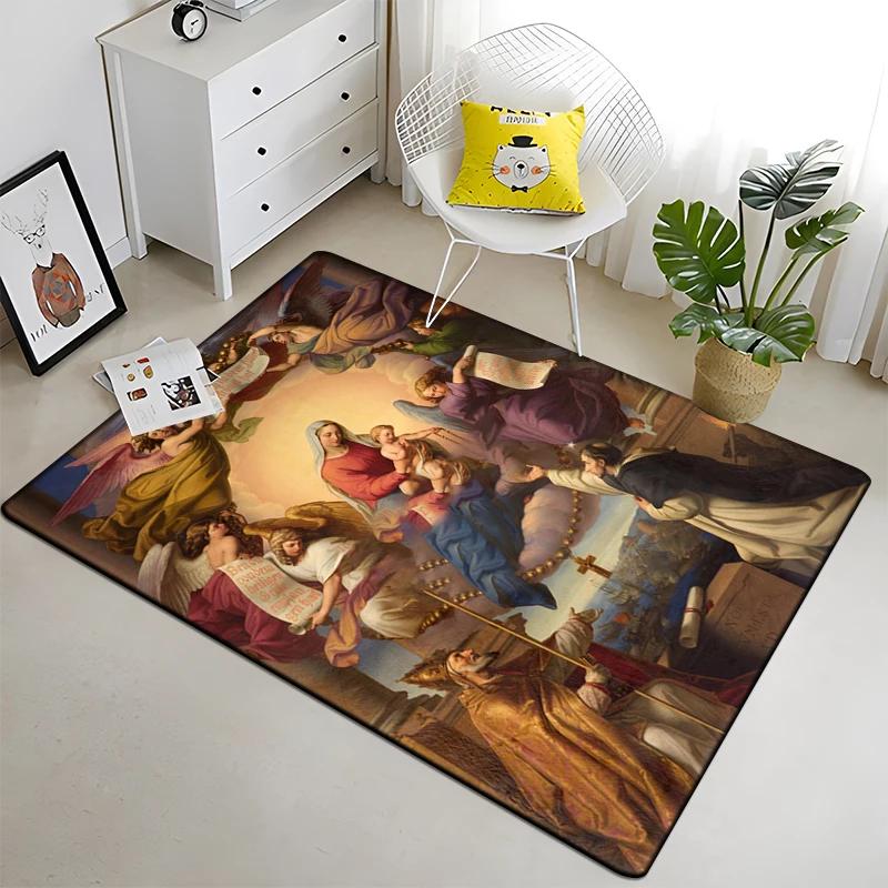 Jesus Virgin Maria Believer Pray Mat Believer Carpet for Living Room Rugs Bedroom Decorative Mat Anti-Slip Yoga Mats Area Rug