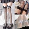 Sexy Overknee Long Socks Women Sweet Girls Lolita Bowknot Thigh High Fishnet Stockings Gothic Punk Lace Mesh Legging