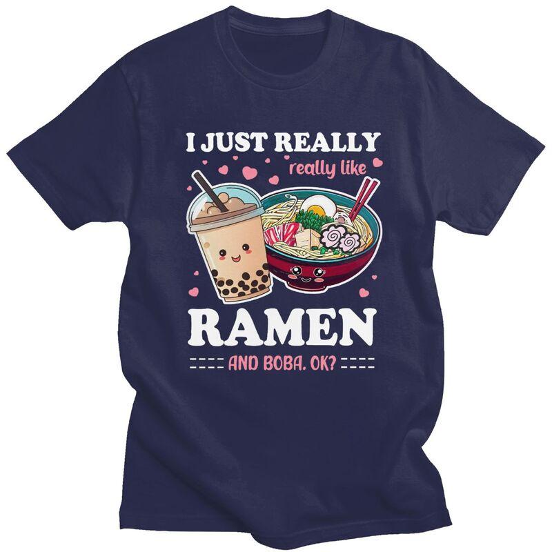 Custom Just A Girl Who Loves Ramen And Boba T Shirts Men 100 Cotton Tee Tops Tshirts ShortSleeve Tshirt Clothing