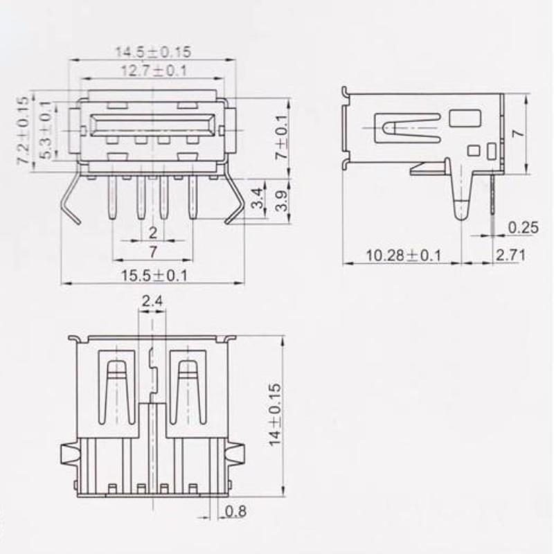 50Pcs USB Type A Standard Port Female Solder Jacks Connector PCB Socket USB-A Type