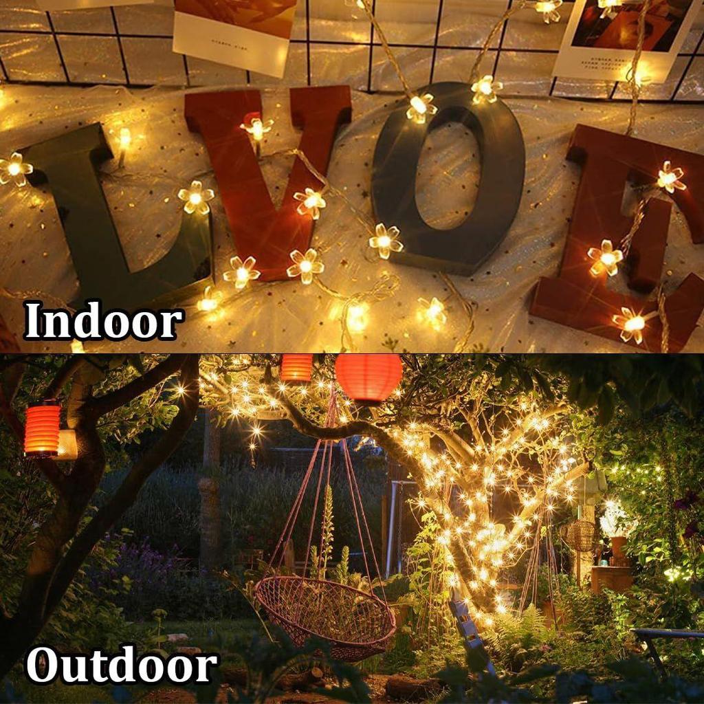 Silikonblumen LED Lichterkette – 60 LED, 12 Meter Warmweiß Kupferdraht Lichterkette für Fenster, Wand, Garten, Diwali, Weihnachten