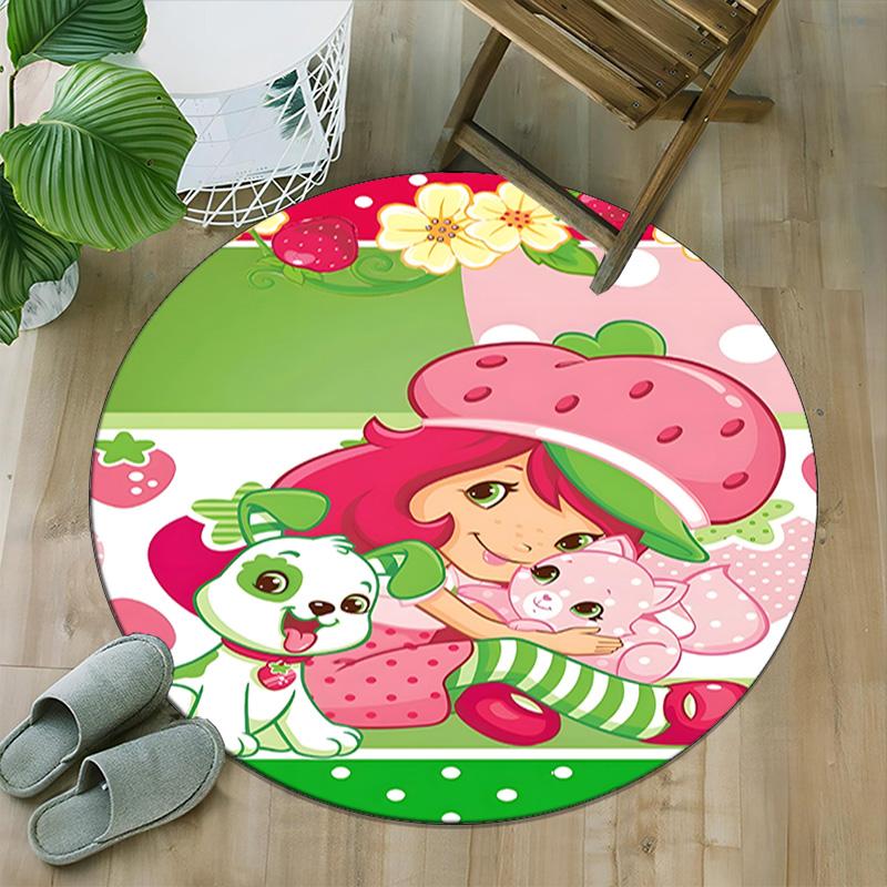 1pc Princess Strawberry2 Carpet, Round Rug, Comfortable, Suitable for Entryways, Living Rooms, Office, And Bedrooms, Christmas Decoration