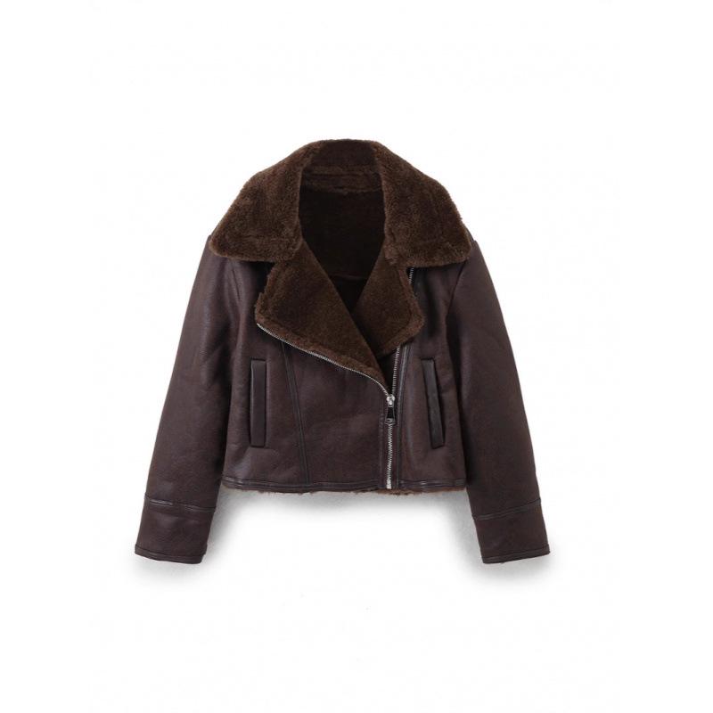 European & American Retro Versatile Double-Sided Long Sleeve Jacket with Zipper Pocket & Turn-Down Collar