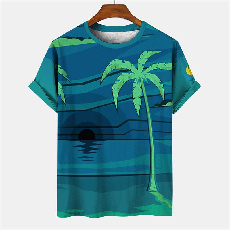 T-shirt Hawaiana da Uomo Stampata 3D, Maglietta Casual Estiva a Maniche Corte con Girocollo, Top con Stampa di Palma