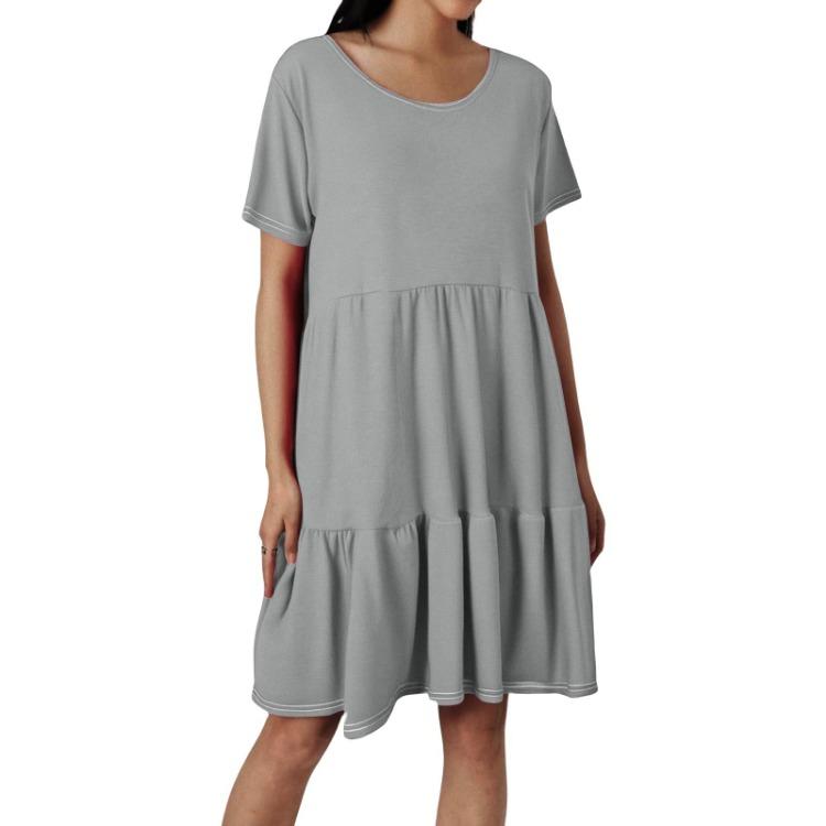 Women Casual Round Neck Short Sleeve Ruffle Dresses Fashion Summer