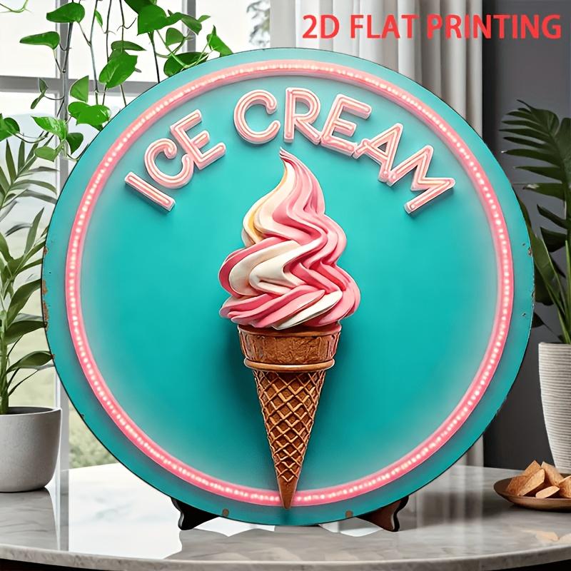 Ice Cream Retro Neon Style Vintage Tin Sign Vintage Durable Metal Plaque Wall Decor Home Office Bar Man Cave Wall Art
