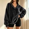 Women's Pullover Sweatshirt V-Neck Long Sleeve with Pockets Color Casual Top