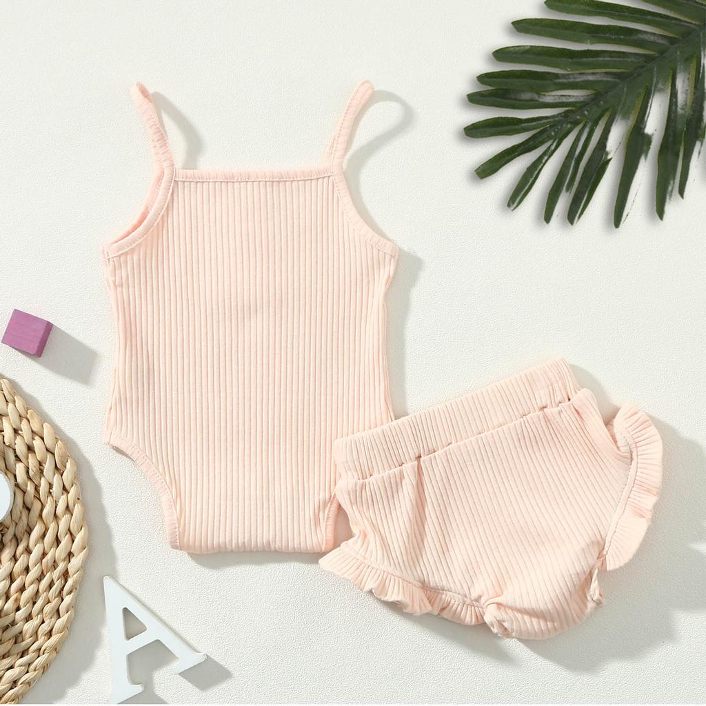 Newborn Infant Strap Romper Tops Shorts Pants Set Summer Outfits