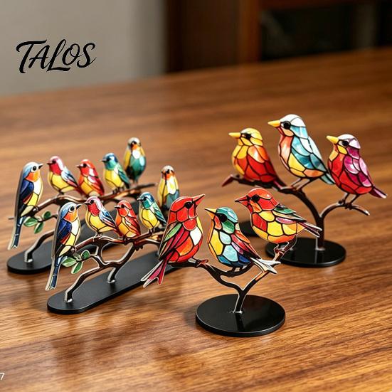 Decorative Accents for Coffee Table Acrylic Birds On Branch Desktop Ornament, Colorful Stained Glass Style Bird Lifelike Hummingbird Sculptures