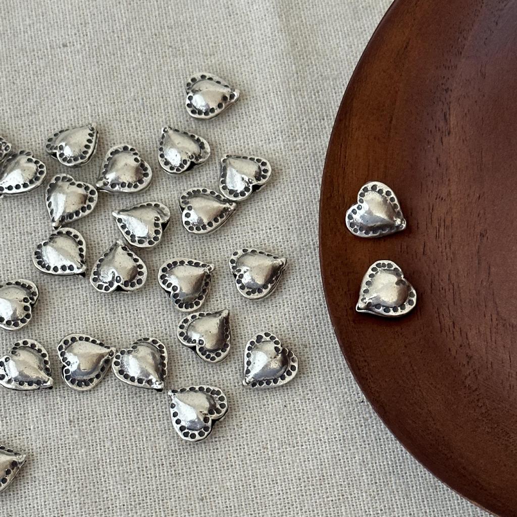 Handmade Thai Silver Antique Heart Spacer Beads for DIY Bracelet Accessories 0048