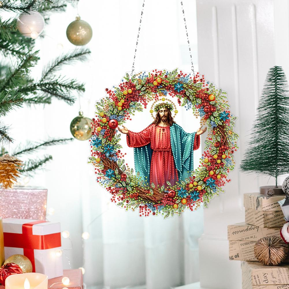 Acryl Spezialform Jesus Glaube Strass Diamant Kunst Anhänger Diamantmalerei Hängeanhänger für Garten Fenster Dekoration
