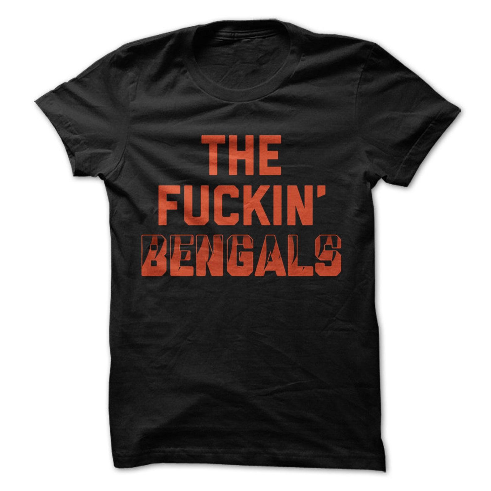 the Fuckin  Bengals T-Shirt Design - Black Shirt with Orange Print - Every Sunday M