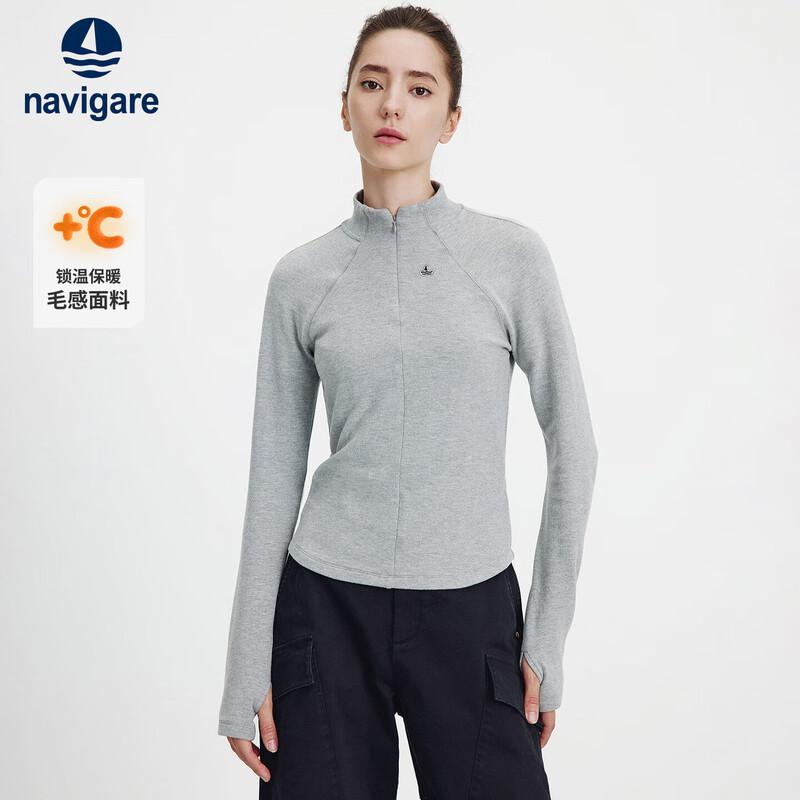 Navigare Women's Slim Fit Half-Open Collar Long Sleeve T-Shirt