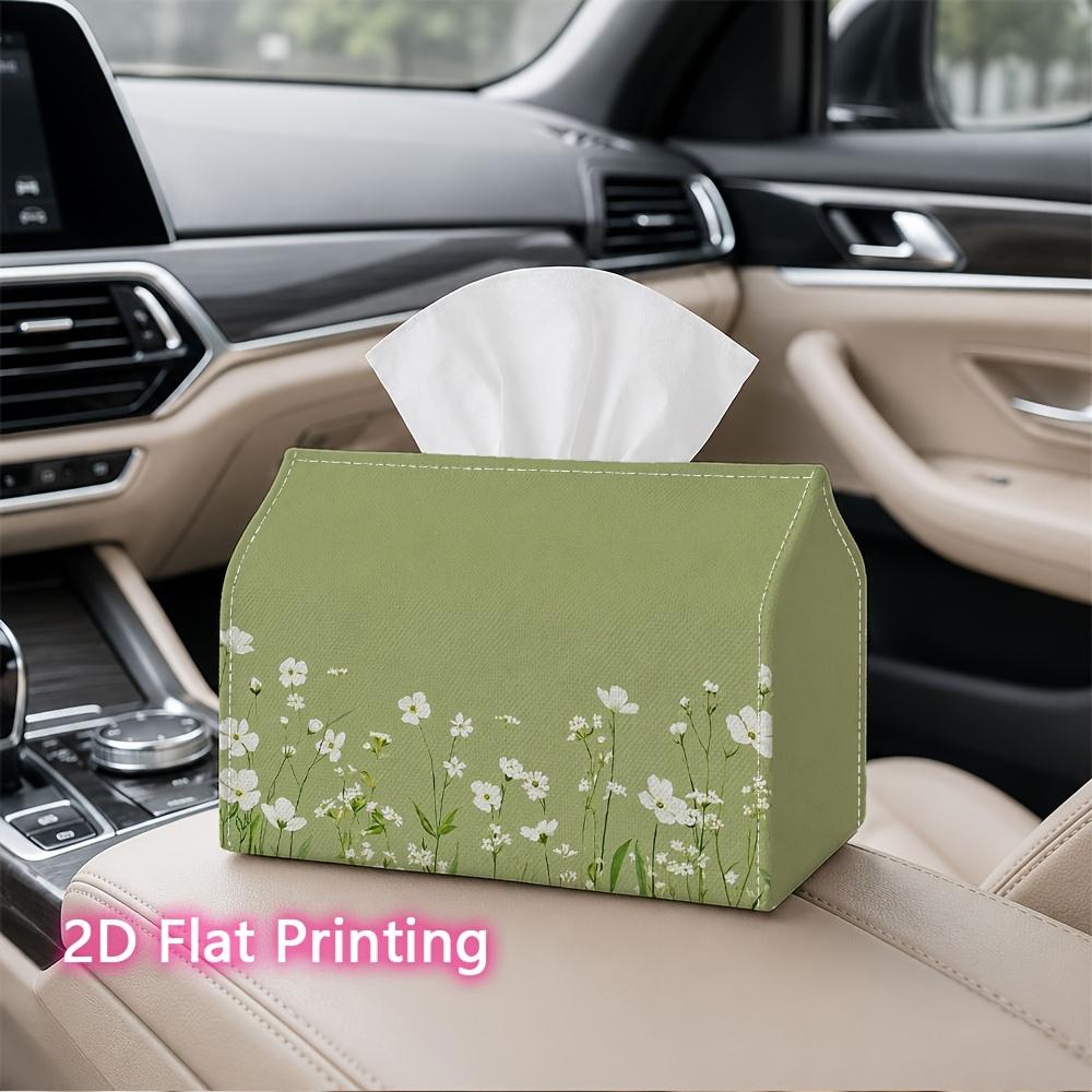 1pc, 2D Flat Printing, Tissue Box Minimalist Botanical Artistic Tissue Holder, Featuring a White Flower Field Green Design, Is Perfect for Decorative