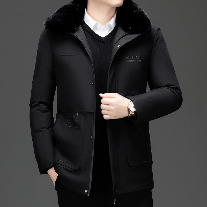 Winter business cotton-padded jacket piled and thickened medium and old lapel collar cotton-padded jacket