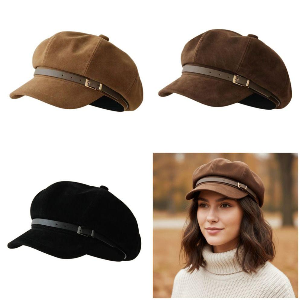 Fashionable Retro Newsboy Hats Suede Octagonal Hat Classic Design Japanese-Style Cap Daily Travel