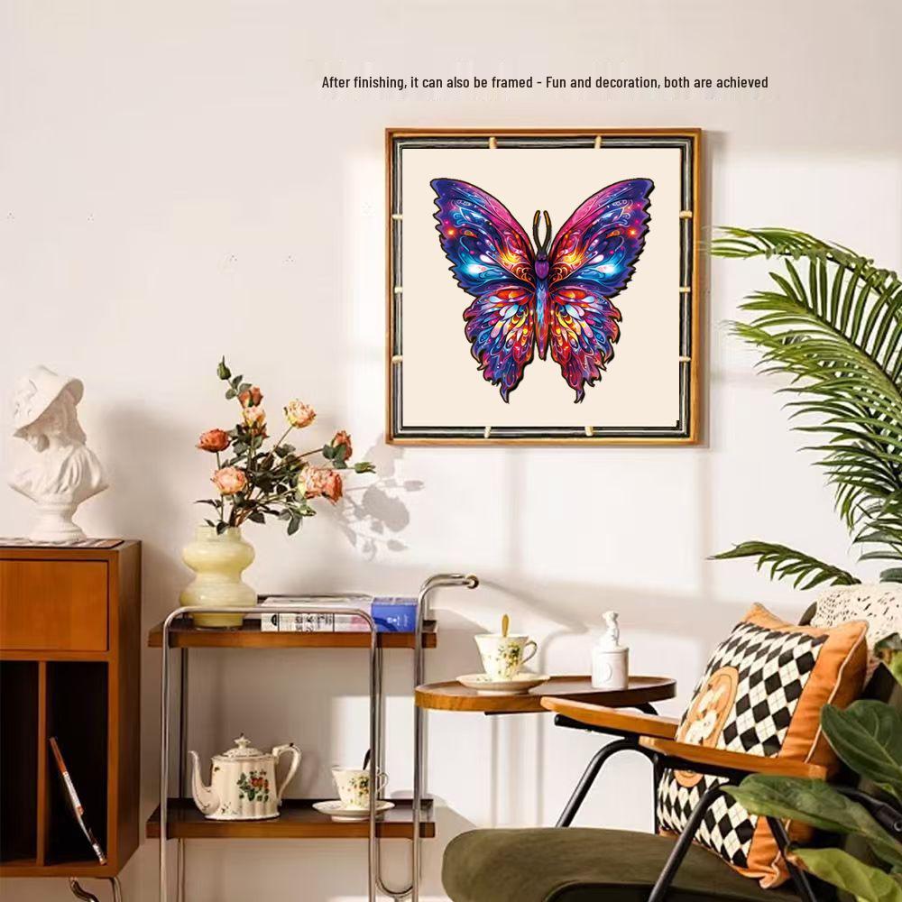 HOOLOOG Butterfly Stitching Wooden Jigsaw Puzzle, Decorative Painting, Irregular Shape, Decompression Gift Piggy Bank.